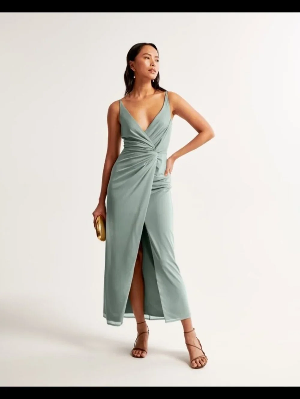 *NWT* Abercrombie & Fitch Mesh Twist Wrap Gown Green Granite Tall Medium